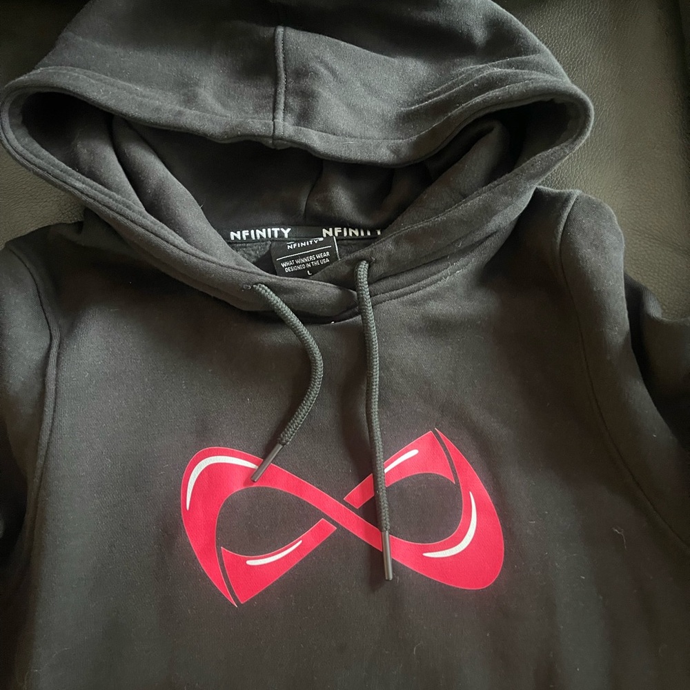 Nfinity black hoodie with red Nfinity logo on front